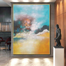 Load image into Gallery viewer, Large - Scale Turquoise &amp; Yellow Abstract Art for Beach House Living Room &amp; Coastal Café LargeART0474
