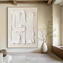 Load image into Gallery viewer, Oversized Hand - painted Textured White Plaster Acrylic Art for Minimalist Bedrooms LargeART0145
