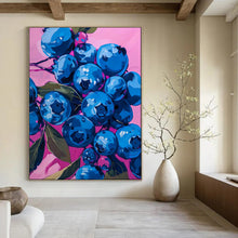 Load image into Gallery viewer, Vivid Blueberries on Pink Abstract Painting, Ideal for Modern Kitchen &amp; Dining Room LargeART2013
