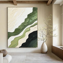 Load image into Gallery viewer, “Green &amp; Beige Textured Waves” - Nature - inspired Abstract Art on Canvas DKH1486
