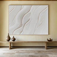 Load image into Gallery viewer, Hand - painted White Textured Wave Patterns Acrylic Art for Minimalist Spa Decor LargeART1733
