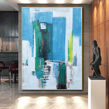 Load image into Gallery viewer, Oversized Blue - Green Urban Abstract Art for City Loft &amp; Modern Office LargeART0465
