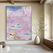 Load image into Gallery viewer, Purple Collage Abstract Painting, Suited for Eclectic Living Room &amp; Creative Writing Nook LargeART1855
