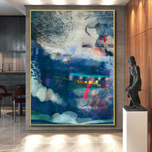 Load image into Gallery viewer, Hand - painted Oversized Blue - Toned Mixed Media Abstract Acrylic Art for Coastal - Inspired Studies LargeART0095
