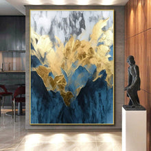 Load image into Gallery viewer, Gold - Blue Marble Fusion Art for Luxury Hotel Lobby &amp; Elegant Home Office LargeART0916
