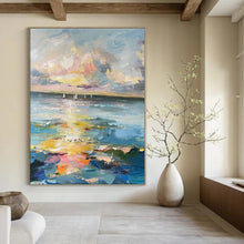 Load image into Gallery viewer, Impressionist Seaside Sunset Painting, Suited for Nautical Dining Room &amp; Vacation Home Living Area LargeART1389
