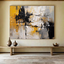 Load image into Gallery viewer, Bold Yellow, Black, and White Abstraction Abstract acrylic painting DLZ085
