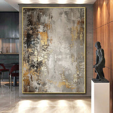 Load image into Gallery viewer, Hand - painted Substantial Gray - Gold Abstract Mural Acrylic Art for Industrial - Style Lofts LargeART0086
