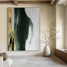 Load image into Gallery viewer, “Gold Accent Green and White” - Green, White, Gold Abstract Art on Canvas DKH1204
