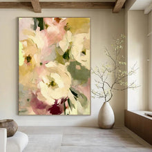 Load image into Gallery viewer, “Sunlit Cream Flower Bouquet” - Peach, Yellow, White Floral Art on Canvas DKH1354
