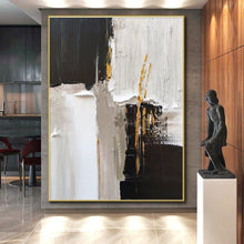 Load image into Gallery viewer, Large Black - White - Gold Accents Art - Perfect for Luxury Bedroom &amp; Upscale Hotel Suite LargeART0788
