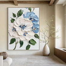 Load image into Gallery viewer, “Textured Blue and White Blooms” - 3D Floral Art on Canvas DKH1387
