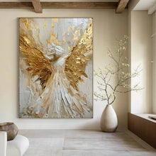 Load image into Gallery viewer, Gold &amp; White Textured Abstract Painting, Ideal for Spiritual Bedroom &amp; Luxe Living Room LargeART2135
