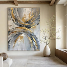 Load image into Gallery viewer, Gray &amp; Gold Circular Abstract Canvas Painting, Suited for Industrial - Chic Loft &amp; Modern Art Gallery LargeART1266
