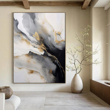 Load image into Gallery viewer, Gold &amp; Gray Abstract Swirl Painting, Perfect for Modern Gallery Wall &amp; Elegant Dining Room LargeART2066
