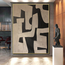 Load image into Gallery viewer, Hand - painted Extensive Black - White Geometric Abstract Acrylic Art for Modern Offices LargeART0100
