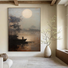 Load image into Gallery viewer, Gray &amp; Brown Moonlit Lake Abstract Art, Perfect for Calming Bedroom LargeART2094
