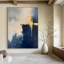 Load image into Gallery viewer, Navy &amp; Gold Abstract Canvas Painting 3, Great for Chic Hotel Lobby &amp; Upscale Home Bar LargeART1311
