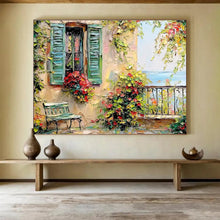 Load image into Gallery viewer, Mediterranean Balcony Abstract Painting on Canvas - “Coastal Retreat” DKH692
