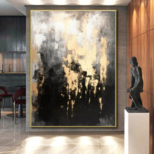 Load image into Gallery viewer, Black, Gray, and Gold Abstract Drip Acrylic Art - Ideal for Luxe Home Office &amp; Sophisticated Lounge LargeART0622
