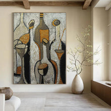 Load image into Gallery viewer, Textured Bottles and Glasses Abstract Canvas Painting, Great for Sophisticated Wine Cellar &amp; Art - Filled Dining Room LargeART1193

