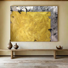 Load image into Gallery viewer, Bold Yellow - Gray Abstract Acrylic painting DLZ153
