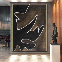 Load image into Gallery viewer, Hand - painted Generous - sized Black - White Line Abstract Acrylic Art for Minimalist Home Offices LargeART0070
