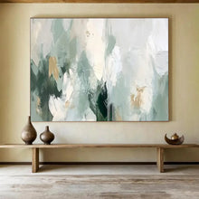 Load image into Gallery viewer, Hand - painted Soft Green - and - White Abstract Acrylic Art for Serene Yoga Studio Backdrops LargeART1693
