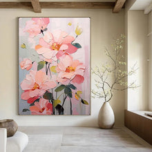 Load image into Gallery viewer, Pink &amp; Green Floral Abstract Painting, Ideal for Feminine Bedroom &amp; Charming Living Room LargeART2123
