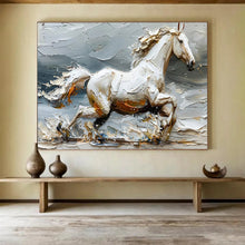 Load image into Gallery viewer, Textured White Horse “Galloping Grace” Painting on Canvas, Dynamic Equestrian Art DKH812
