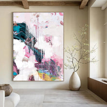 Load image into Gallery viewer, Pastel Dream Cascade – Soft Pink, White, and Teal Dripping Abstract DTP192
