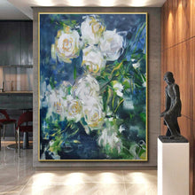 Load image into Gallery viewer, Impressionistic White Roses Art for Romantic Bedroom &amp; Floral - Themed Café LargeART0892
