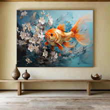 Load image into Gallery viewer, Vivid Goldfish and Flowers Painting on Canvas - “Elegant Aquatic Beauty” DKH764
