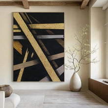 Load image into Gallery viewer, “Gilded Geometry” - Black, Gold, and Silver Abstract Art, Abstract Painting on Canvas DKH1094

