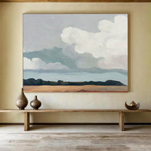 Load image into Gallery viewer, Gray - White Cloud “Tranquil Field Horizon” Painting on Canvas, Serene Wall Accent DKH793
