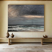 Load image into Gallery viewer, Hand - painted Oversized Starry Night Sea Acrylic Art for Dreamy Bedrooms LargeART1786
