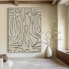 Load image into Gallery viewer, Black Line Abstract on Beige Abstract Canvas Painting, Perfect for Bohemian Living Room &amp; Art Studio LargeART1139
