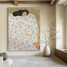 Load image into Gallery viewer, “Floral - Clad Resting Figure” - Green, Blue, White Abstract Figural Art on Canvas DKH1146
