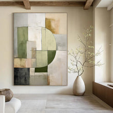 Load image into Gallery viewer, Green &amp; Gray Geometric Abstract Painting, Perfect for Modern Minimalist Home &amp; Calm Office LargeART1451
