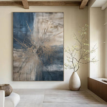 Load image into Gallery viewer, “Blue and Brown Abstract Burst” – Dramatic Abstract with Bursting Colors DTP119
