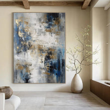 Load image into Gallery viewer, Blue, Gray, and Gold Abstract Canvas Painting, Perfect for Luxury Penthouse Living Room &amp; High - End Art Gallery LargeART1303

