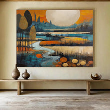 Load image into Gallery viewer, Stylized Landscape with Big Moon Abstract acrylic painting DLZ086
