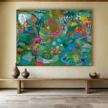 Load image into Gallery viewer, “Green and Blue Abstract Tapestry” - Colorful Abstract Acrylic, Fits Gallery and Dining Room DLZ235
