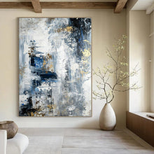 Load image into Gallery viewer, Blue - Gray - Gold Abstract Painting, Ideal for Luxury Hotel Lobby &amp; Modern Living Room LargeART1394
