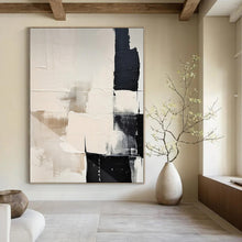 Load image into Gallery viewer, Hand - painted Substantial Beige - Black Geometric Abstract Acrylic Art for Modern Offices LargeART0130
