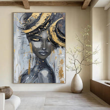 Load image into Gallery viewer, Gray - Toned Abstract Portrait, Gold - Splashed Art for Glamorous Dressing Room &amp; Artistic Salon LargeART2196
