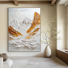 Load image into Gallery viewer, White &amp; Gold Textured Mountain Abstract Sculpture - Painting, Perfect for Minimalist Living Room &amp; Inspirational Office LargeART2072
