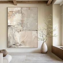 Load image into Gallery viewer, “Cracked Concrete Textures in Neutral Tones” - Beige, Grey, Brown Abstract Art on Canvas DKH1251
