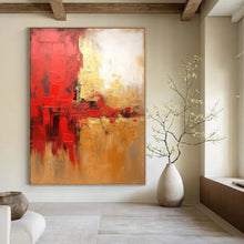 Load image into Gallery viewer, “Red - Gold Clash” – Red, Gold &amp; Beige Abstract Acrylic with Bold Textures DTP069
