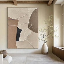 Load image into Gallery viewer, “Neutral Tones &amp; Lines” - Beige, Brown, Black, White Abstract Art on Canvas DKH1112
